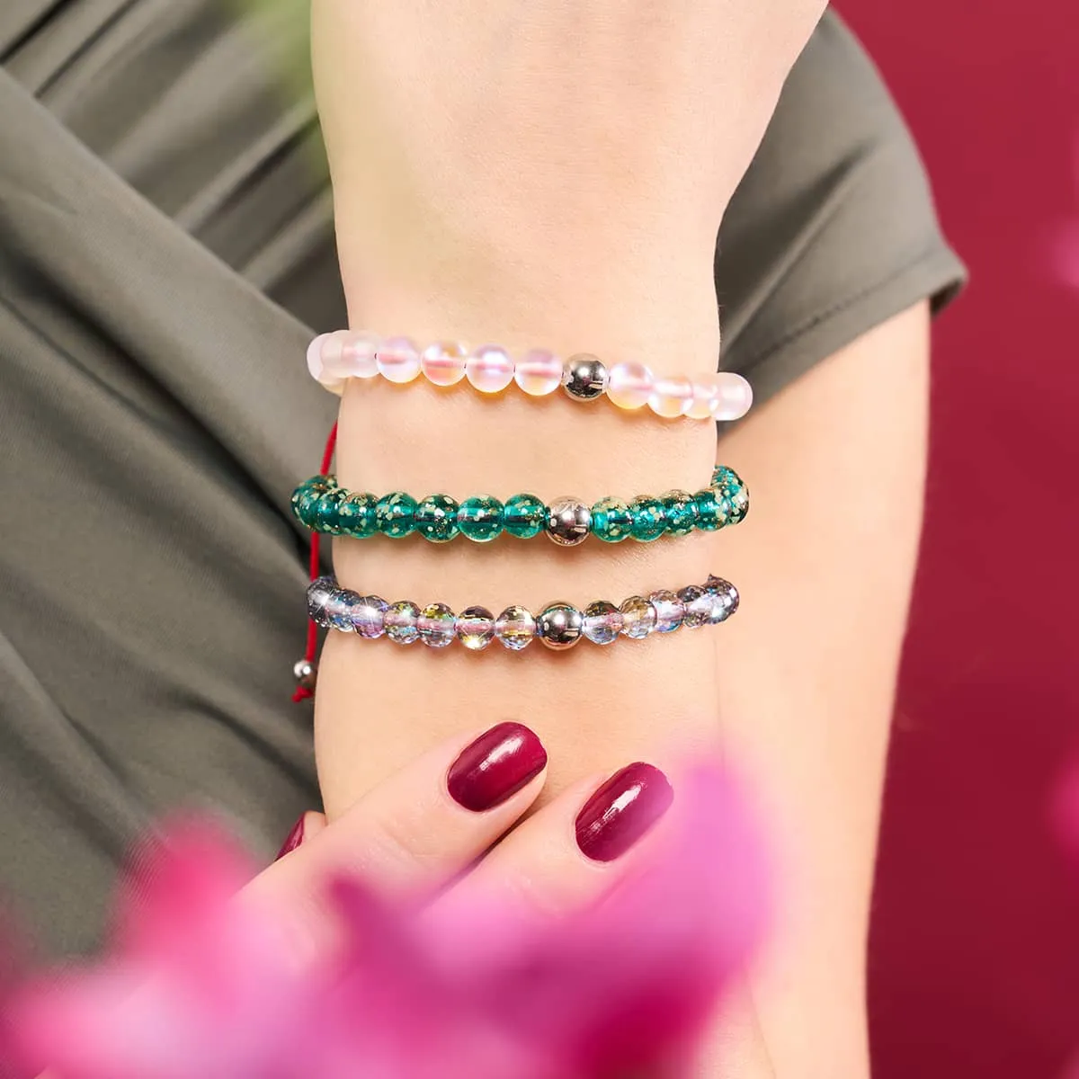 Mini Teal Firefly Glass x Red String Bracelet