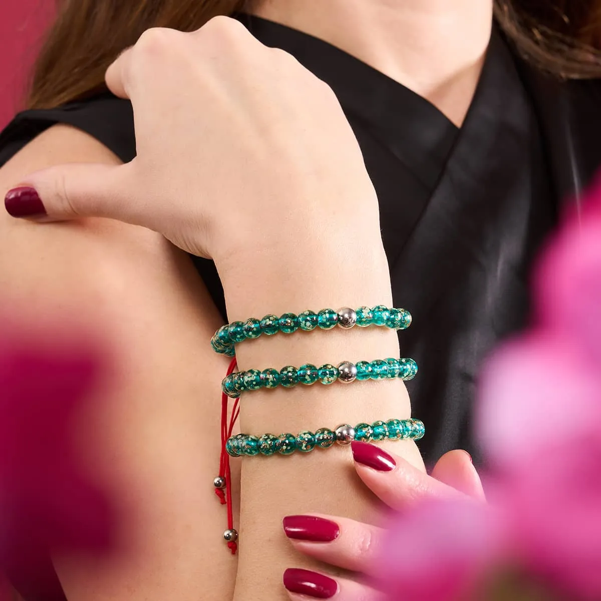 Mini Teal Firefly Glass x Red String Bracelet