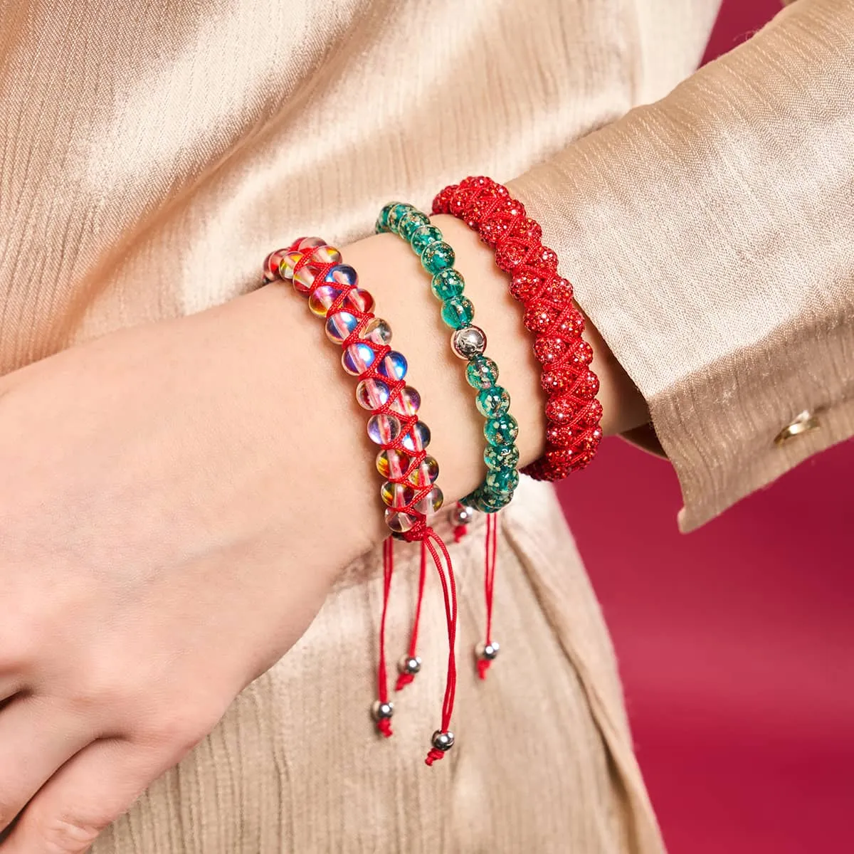 Mini Teal Firefly Glass x Red String Bracelet