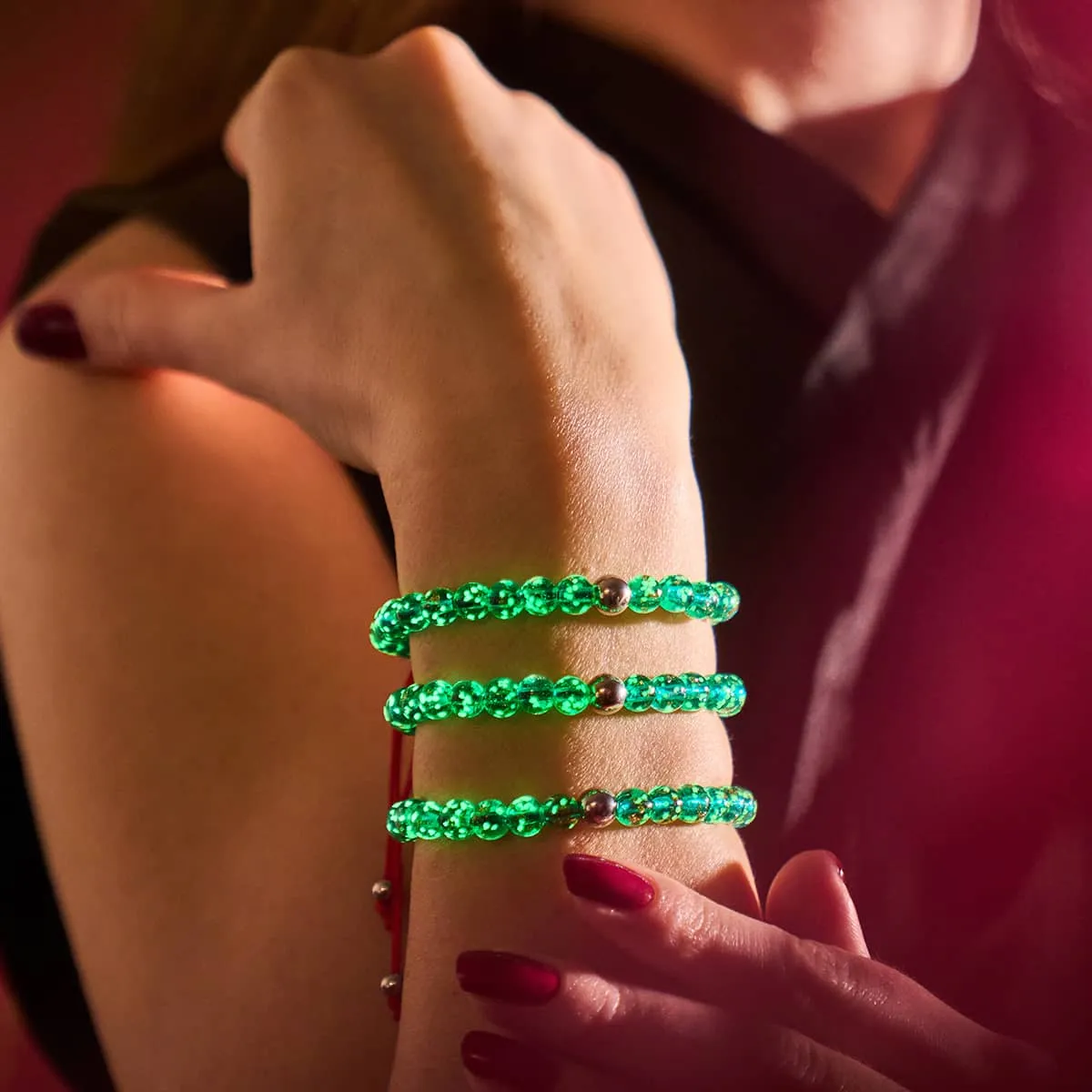Mini Teal Firefly Glass x Red String Bracelet