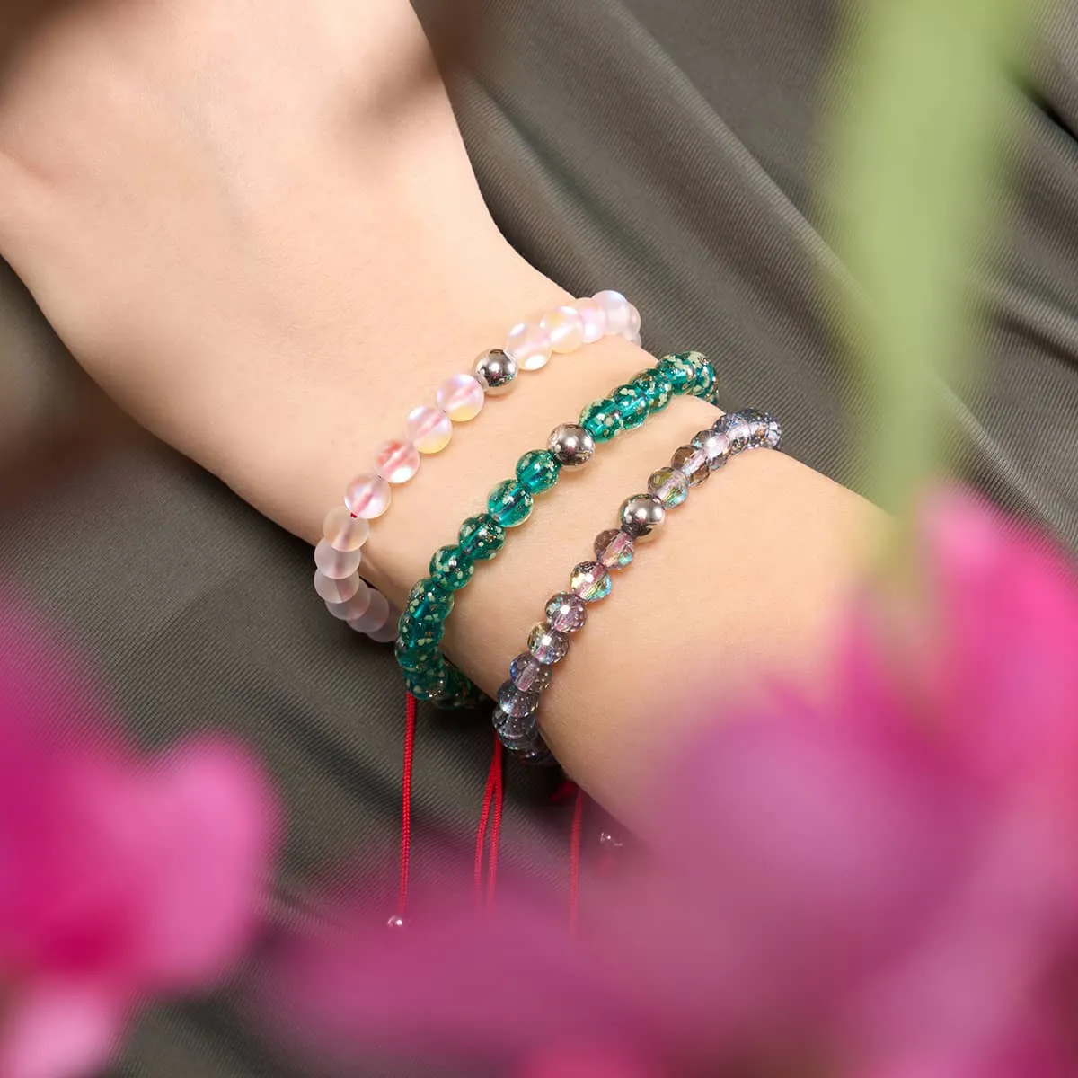 Mini Teal Firefly Glass x Red String Bracelet