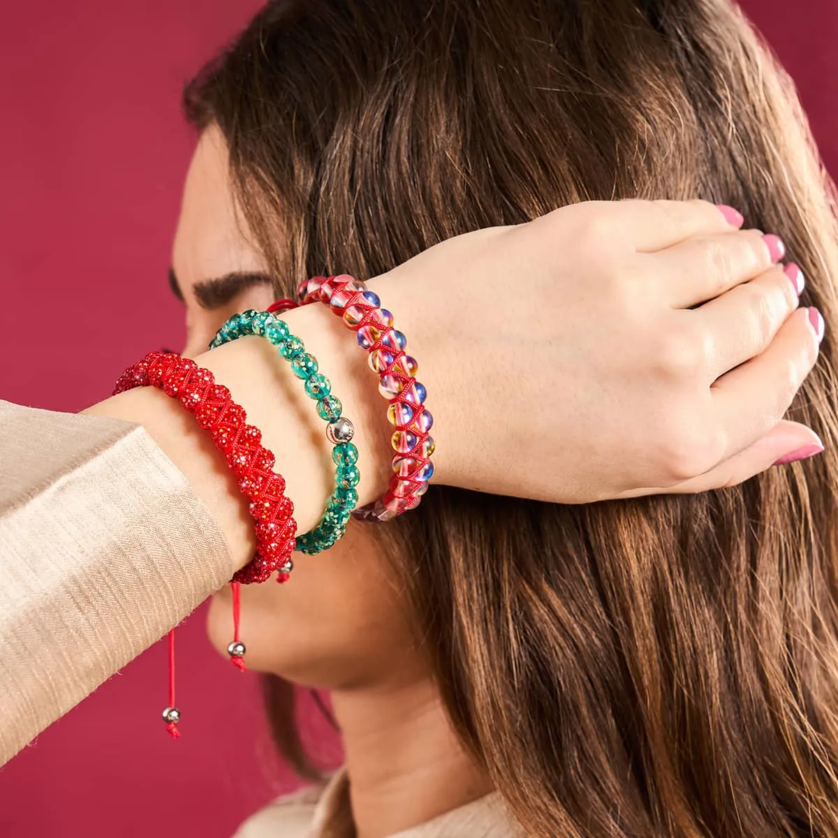 Mini Teal Firefly Glass x Red String Bracelet