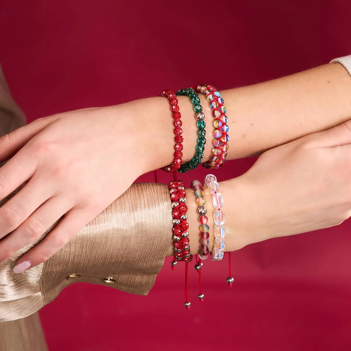 Mini Teal Firefly Glass x Red String Bracelet