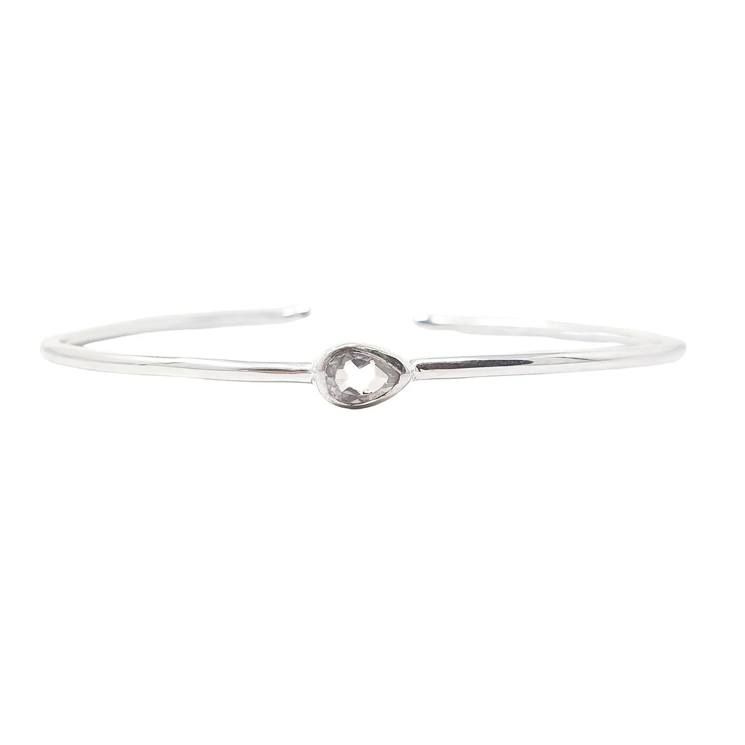 Minimalist Sterling Silver White Topaz April Birthstone Bangle Bracelet
