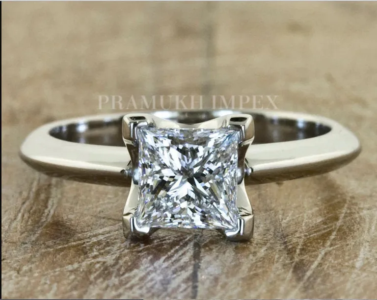 Moissanite White Gold Classic Vintage Engagement Ring 1.30CT Square & Princess Cut Diamond bezel Surprise Wedding Anniversary Promise gift