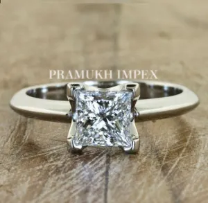 Moissanite White Gold Classic Vintage Engagement Ring 1.30CT Square & Princess Cut Diamond bezel Surprise Wedding Anniversary Promise gift