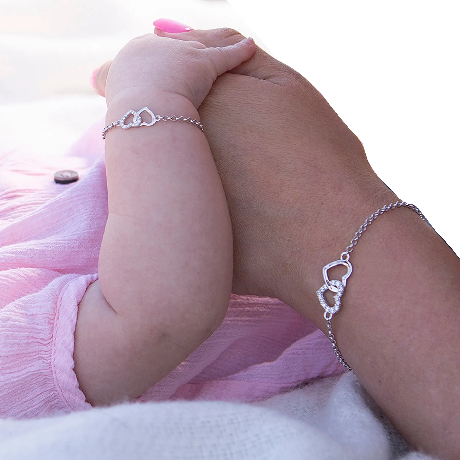 Mom and Me Bracelet Set - Silver Hearts