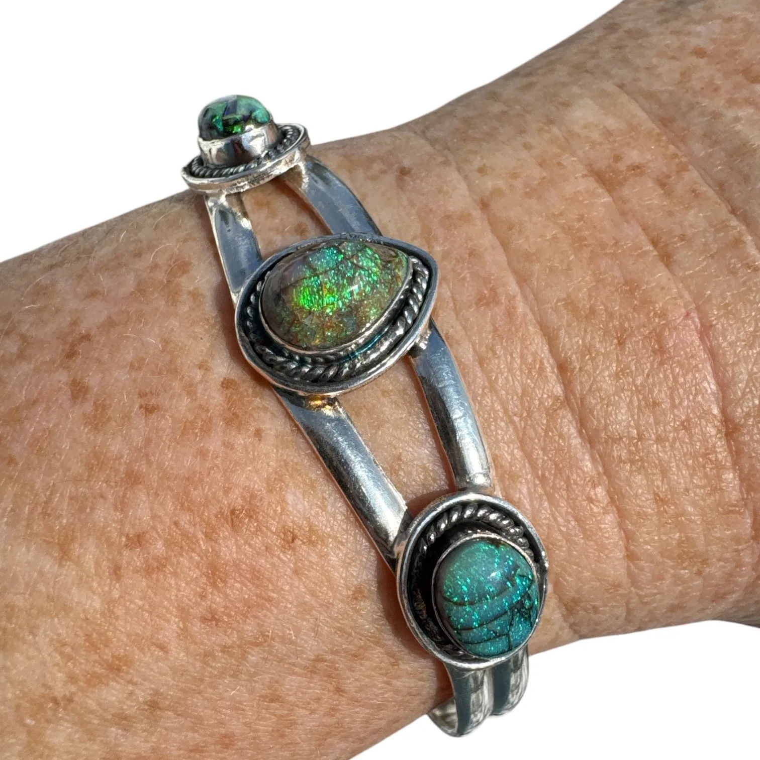 Monarch Opal Solid 925 Sterling Silver Cuff Bracelet
