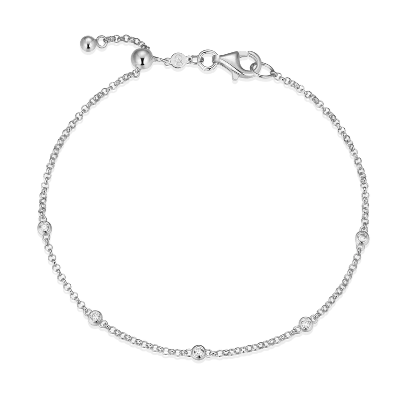 Monte Luna Silver Bezel Station Bracelet with Lab Created Diamonds