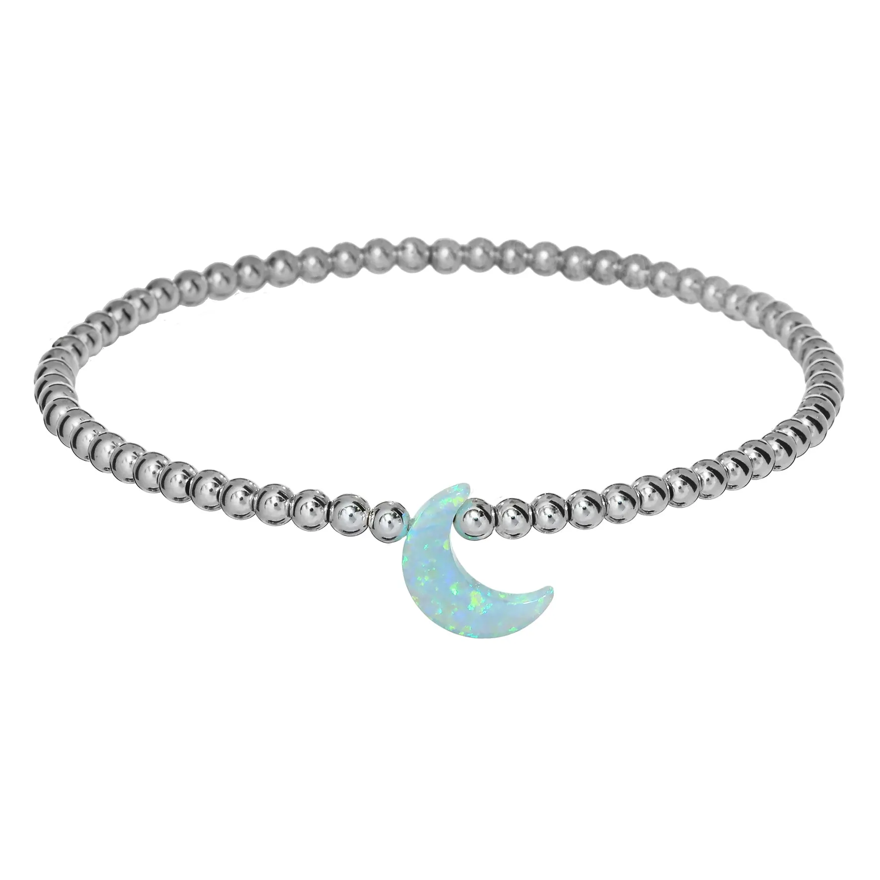 MOON | Opal Charm and 14K Gold Filled Beads Bracelet