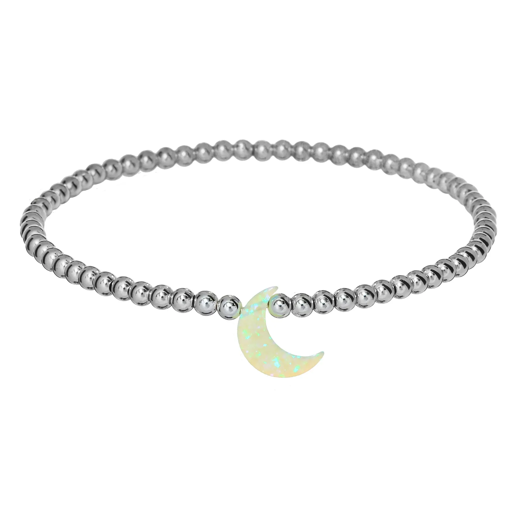 MOON | Opal Charm and 14K Gold Filled Beads Bracelet