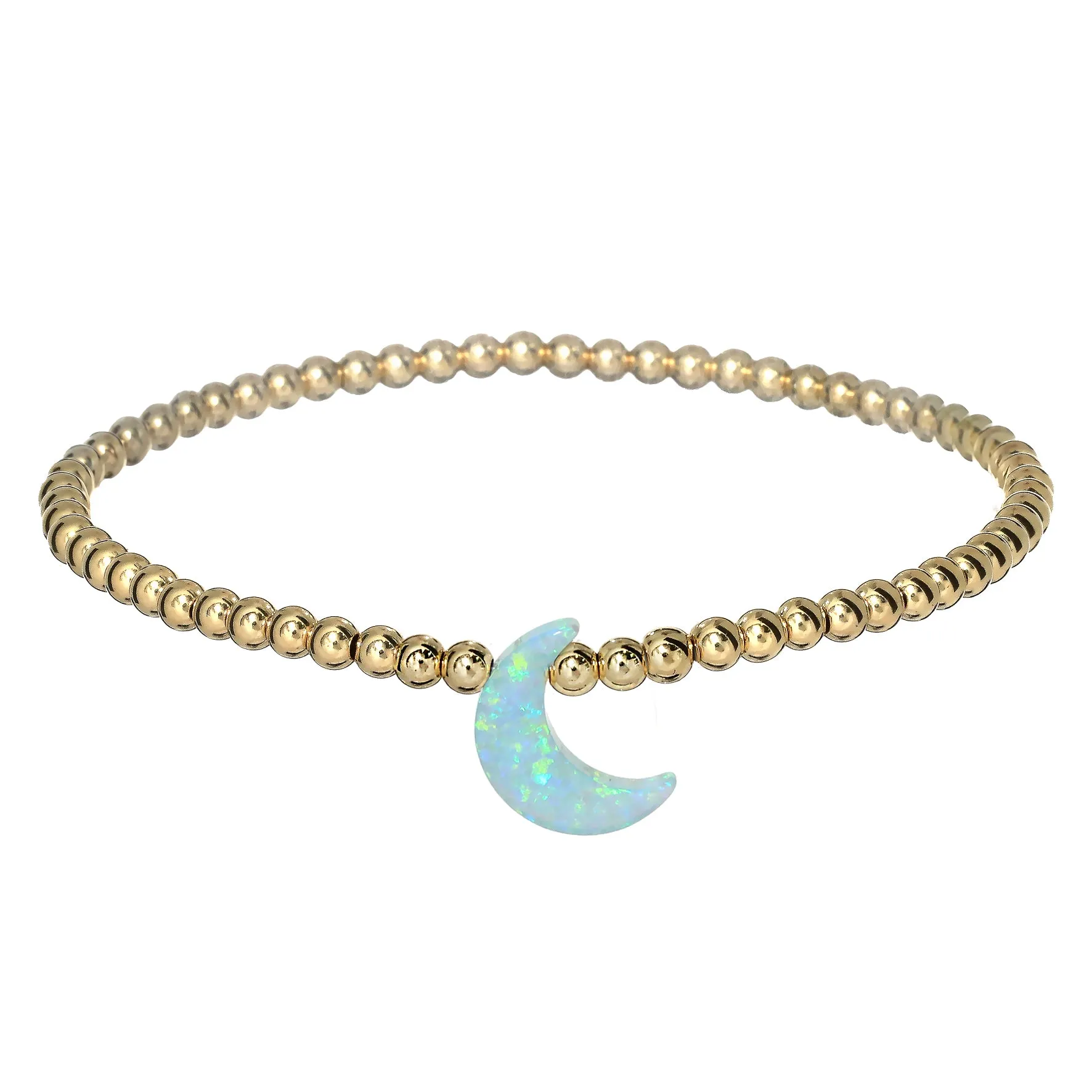 MOON | Opal Charm and 14K Gold Filled Beads Bracelet