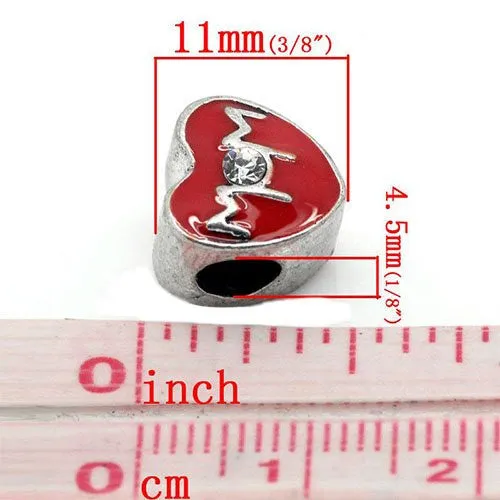 Mother Day Mom Red Heart European Bead Compatible for Most European Snake Chain Bracelet