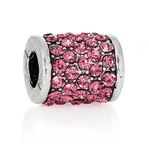 Mother's Day Charm with Pink Crystals European Bead Compatible for Most European Snake Chain Bracelet