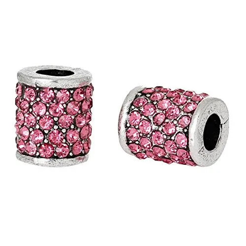 Mother's Day Charm with Pink Crystals European Bead Compatible for Most European Snake Chain Bracelet