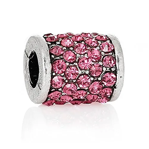 Mother's Day Charm with Pink Crystals European Bead Compatible for Most European Snake Chain Bracelet