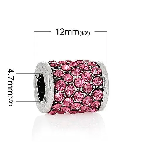 Mother's Day Charm with Pink Crystals European Bead Compatible for Most European Snake Chain Bracelet