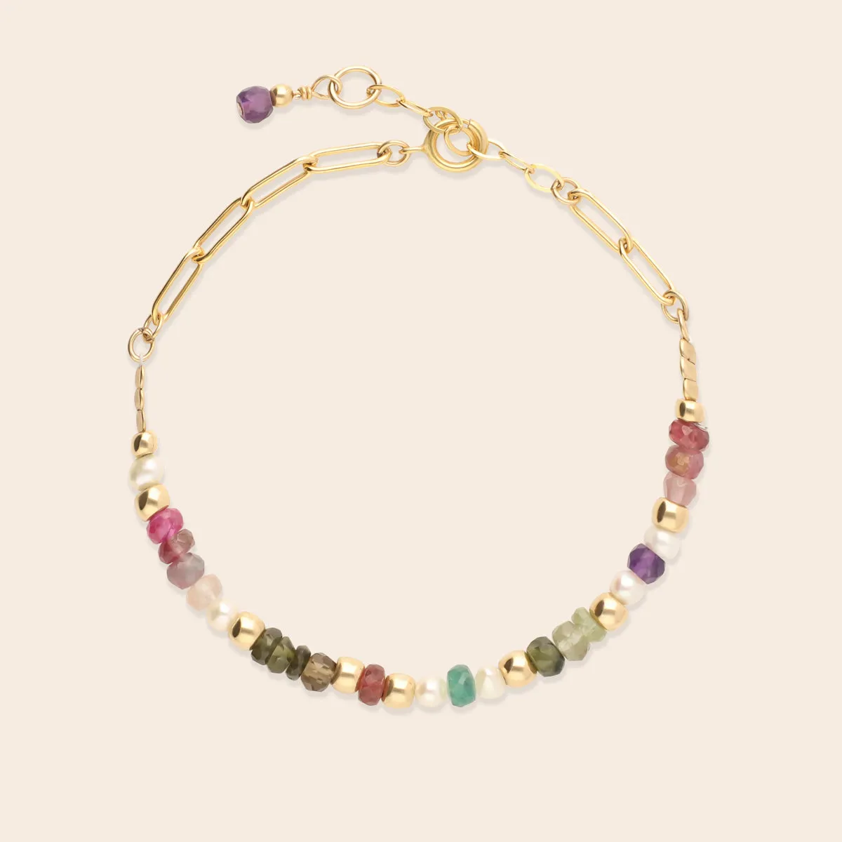Multicolor Stone and Pearl Chunky Bracelet