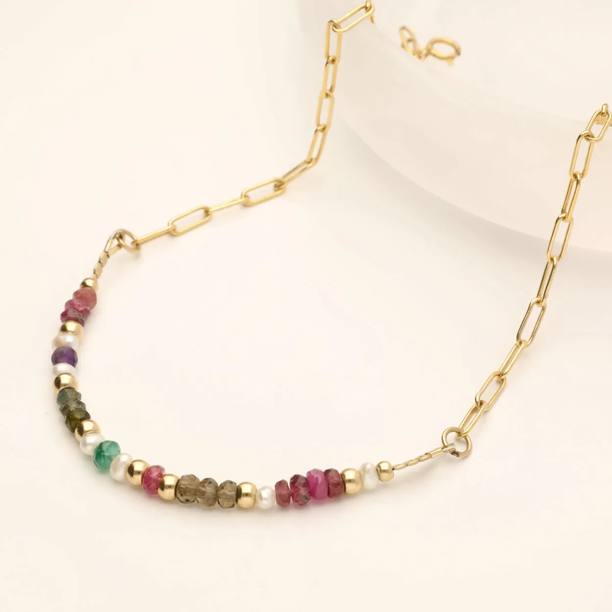 Multicolor Stone and Pearl Chunky Bracelet
