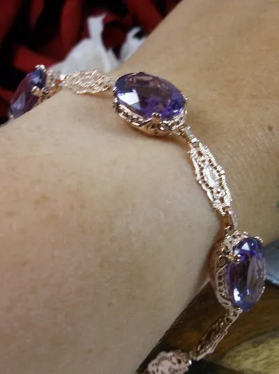 Natural Amethyst Bracelet, Rose Gold, Edwardian Reproduction Jewelry #B70