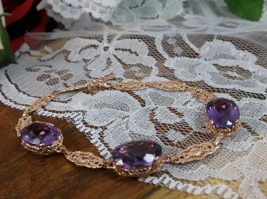 Natural Amethyst Bracelet, Rose Gold, Edwardian Reproduction Jewelry #B70