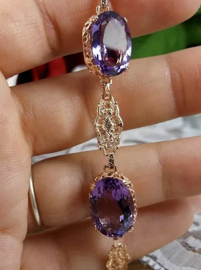 Natural Amethyst Bracelet, Rose Gold, Edwardian Reproduction Jewelry #B70
