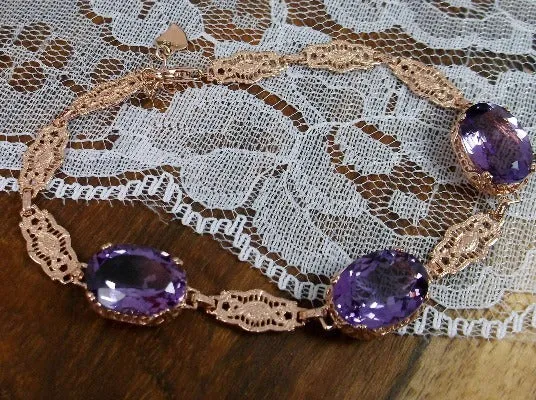Natural Amethyst Bracelet, Rose Gold, Edwardian Reproduction Jewelry #B70
