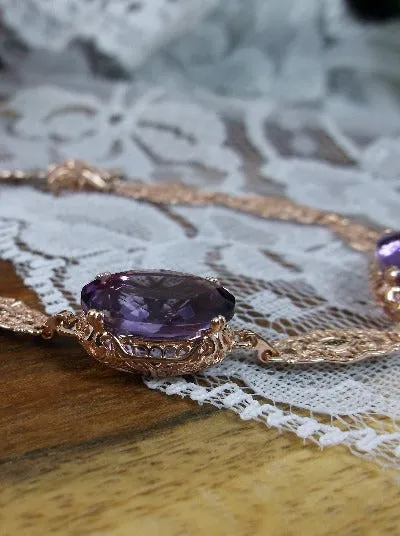 Natural Amethyst Bracelet, Rose Gold, Edwardian Reproduction Jewelry #B70