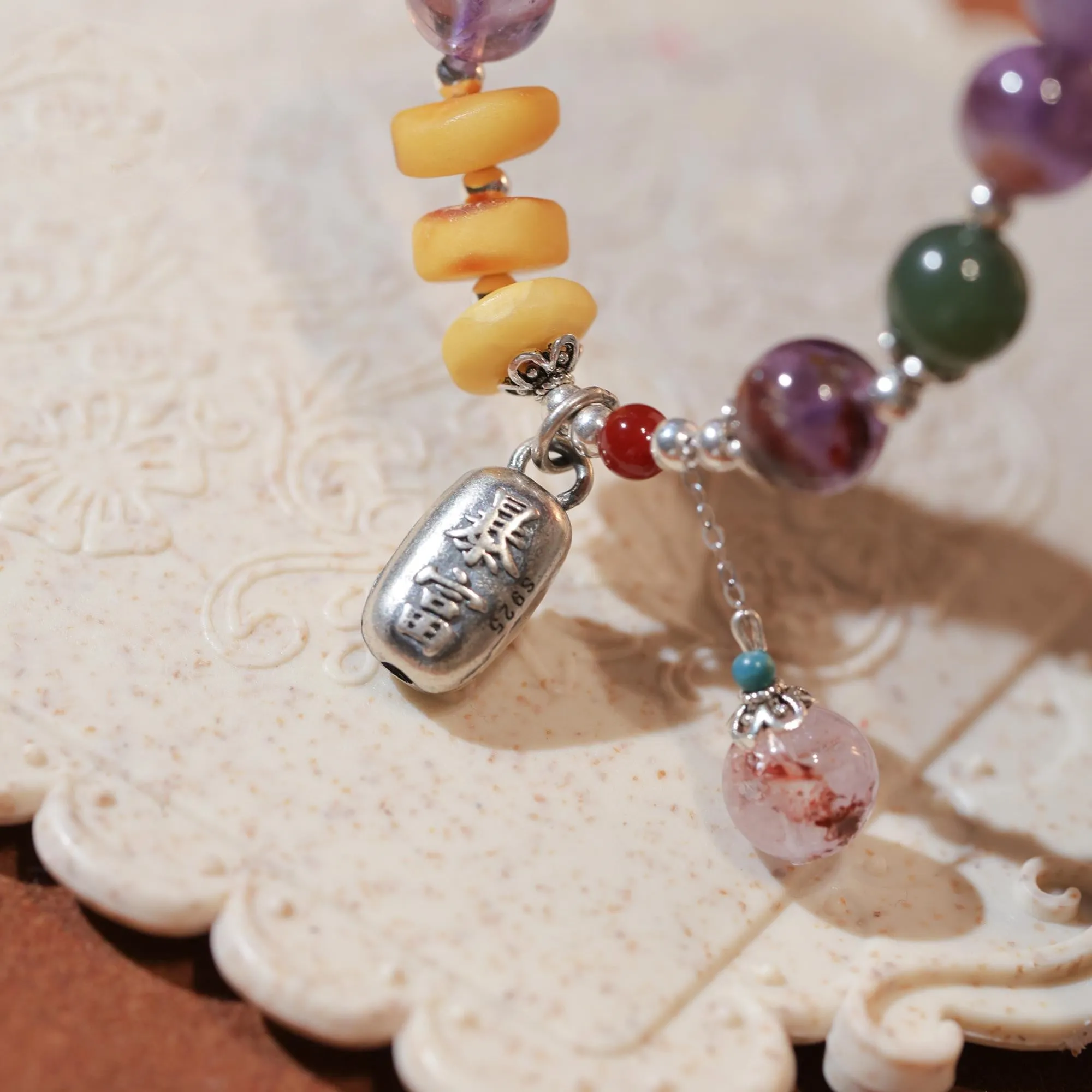 Natural Amethyst Crystal String With Outrageous Wealth Pendant