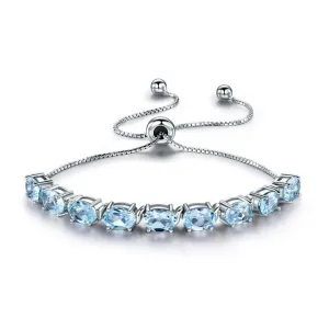 Natural Blue Topaz 925 Sterling Silver Tennis Bracelet Jewelry