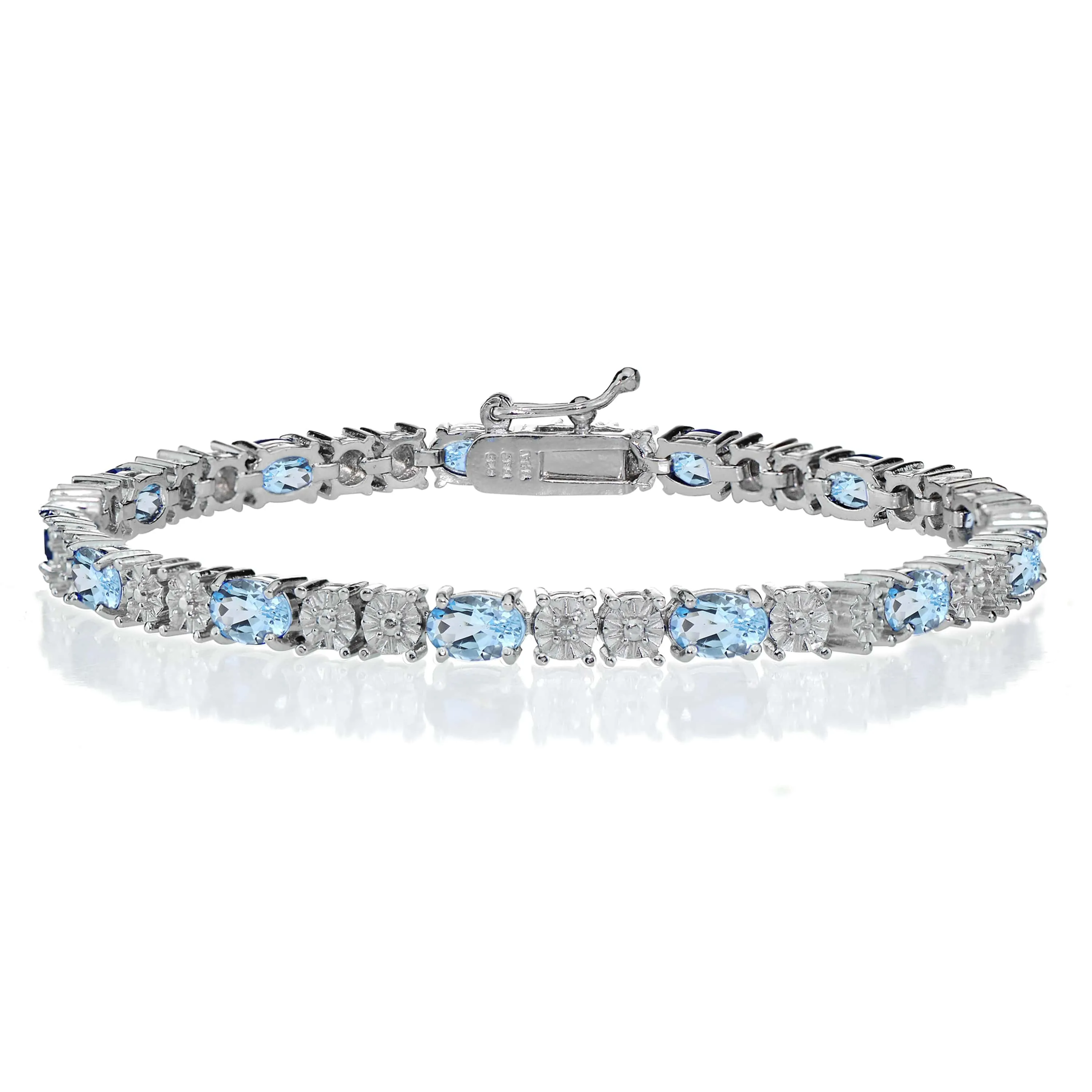 Natural Blue Topaz 925 Sterling Silver Tennis Bracelet Jewelry