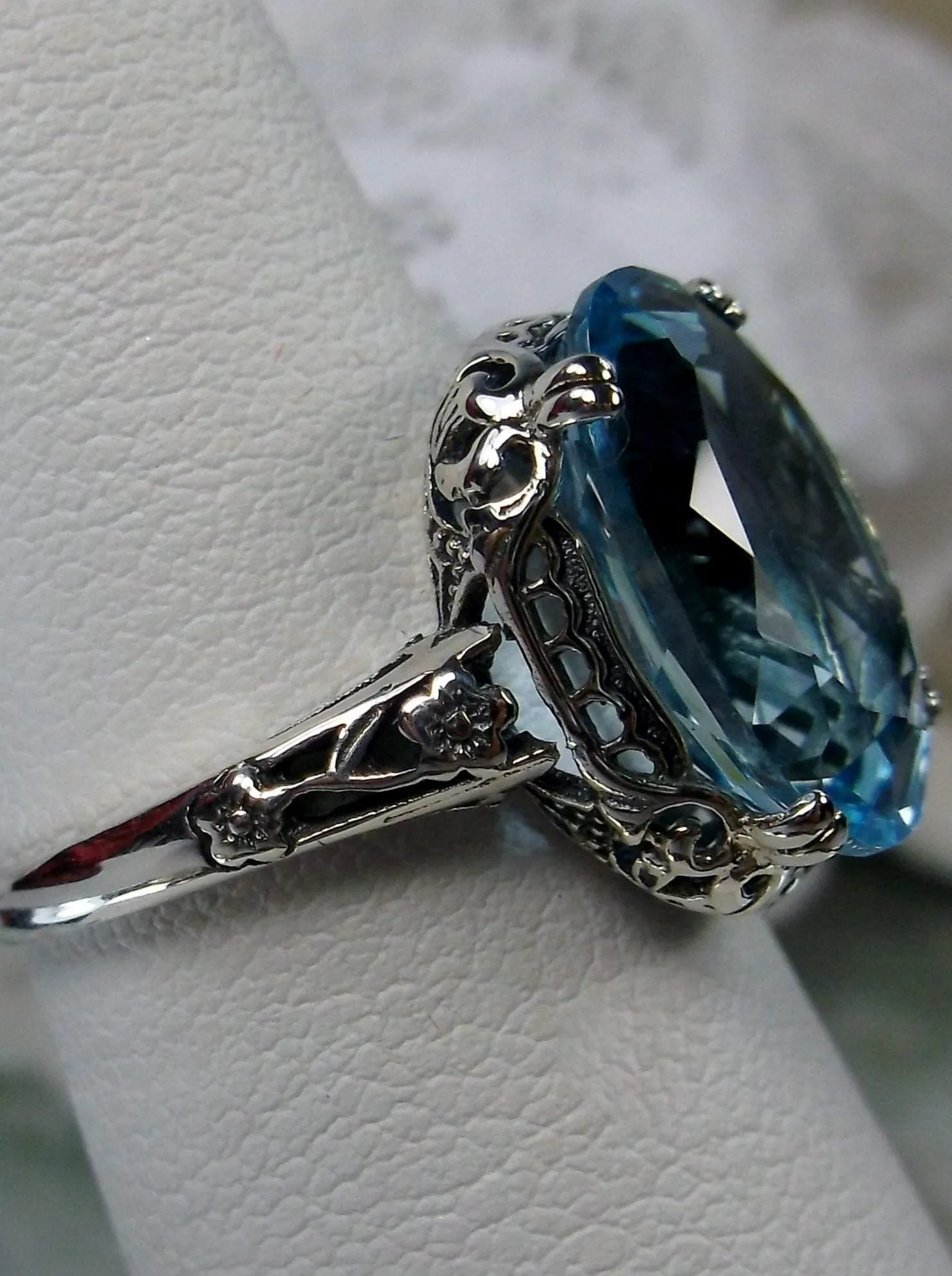 Natural Blue Topaz Ring, Sterling Silver Edwardian Jewelry #D70