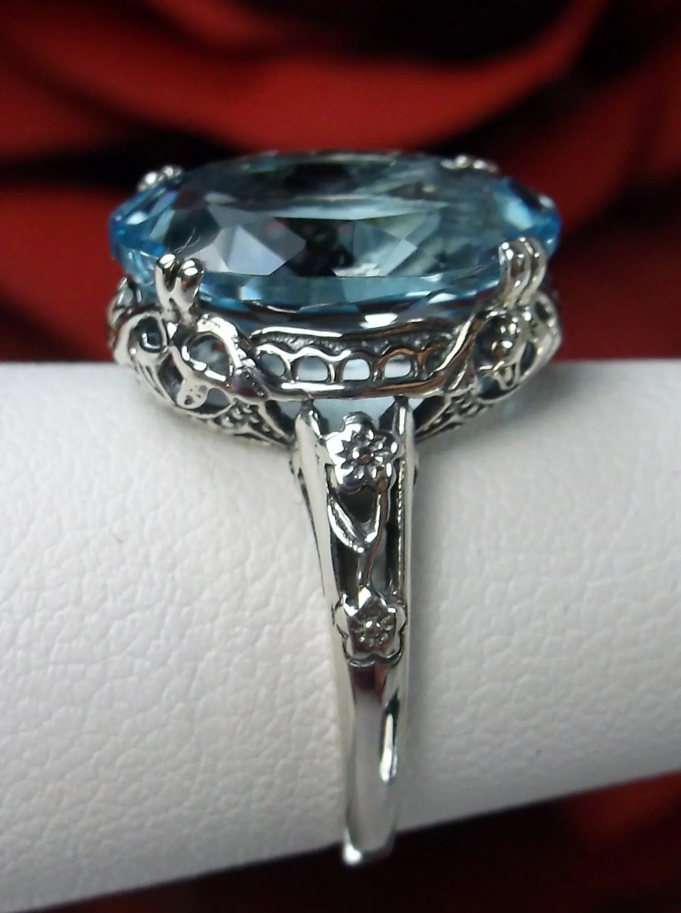 Natural Blue Topaz Ring, Sterling Silver Edwardian Jewelry #D70
