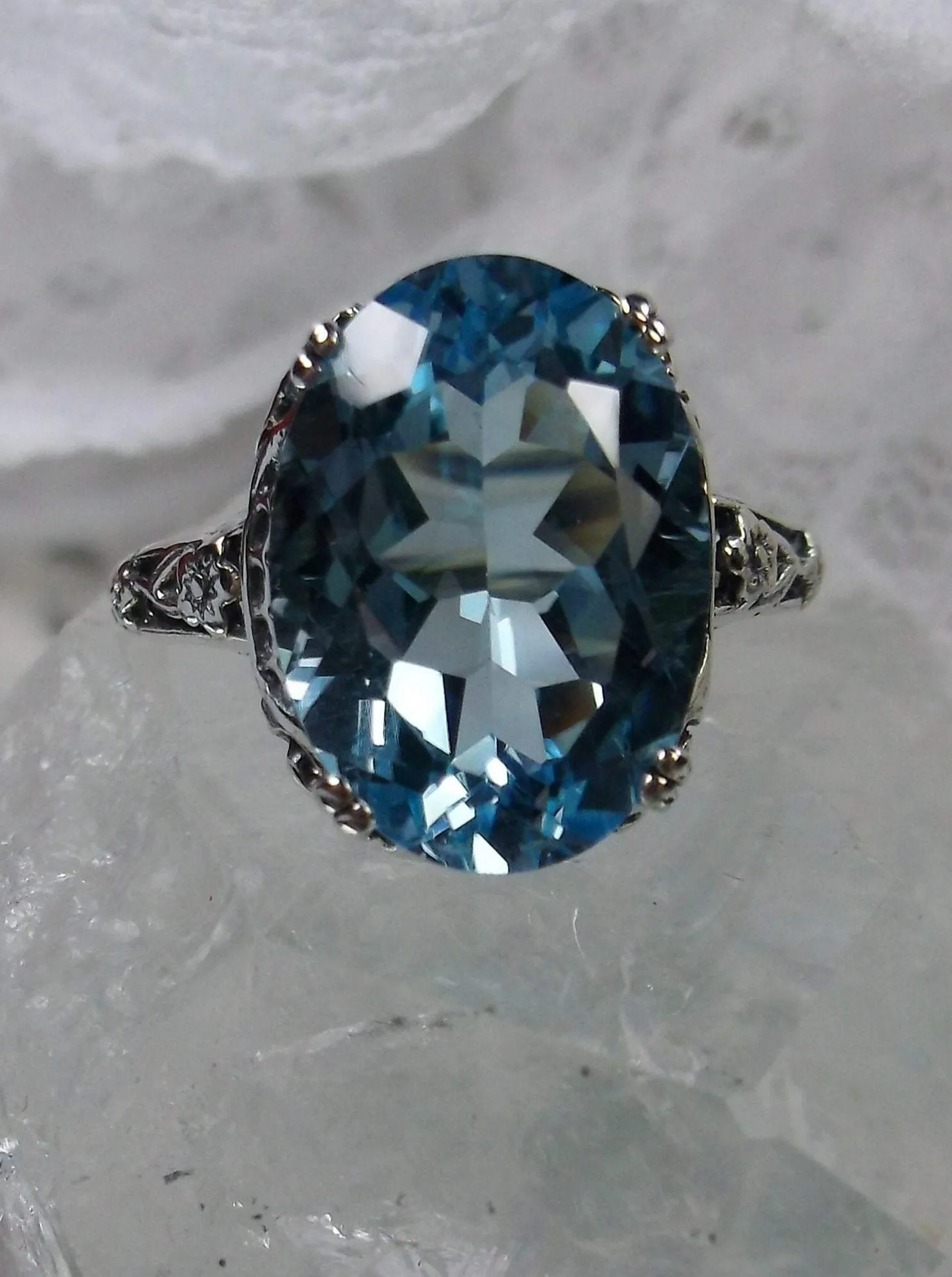 Natural Blue Topaz Ring, Sterling Silver Edwardian Jewelry #D70