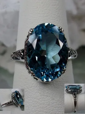 Natural Blue Topaz Ring, Sterling Silver Edwardian Jewelry #D70