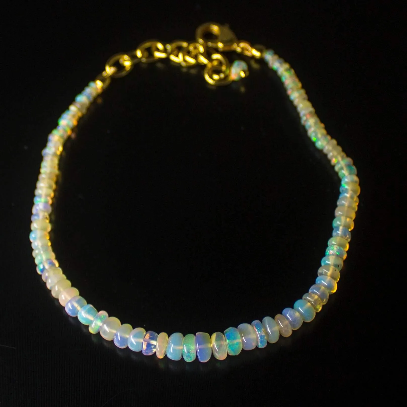 Natural Fire Ethiopian Opal Smooth Rondelle Bracelet 2.5mm 5mm 7inches