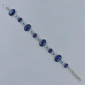 Natural Kyanite & Blue Topaz Silver Bracelet