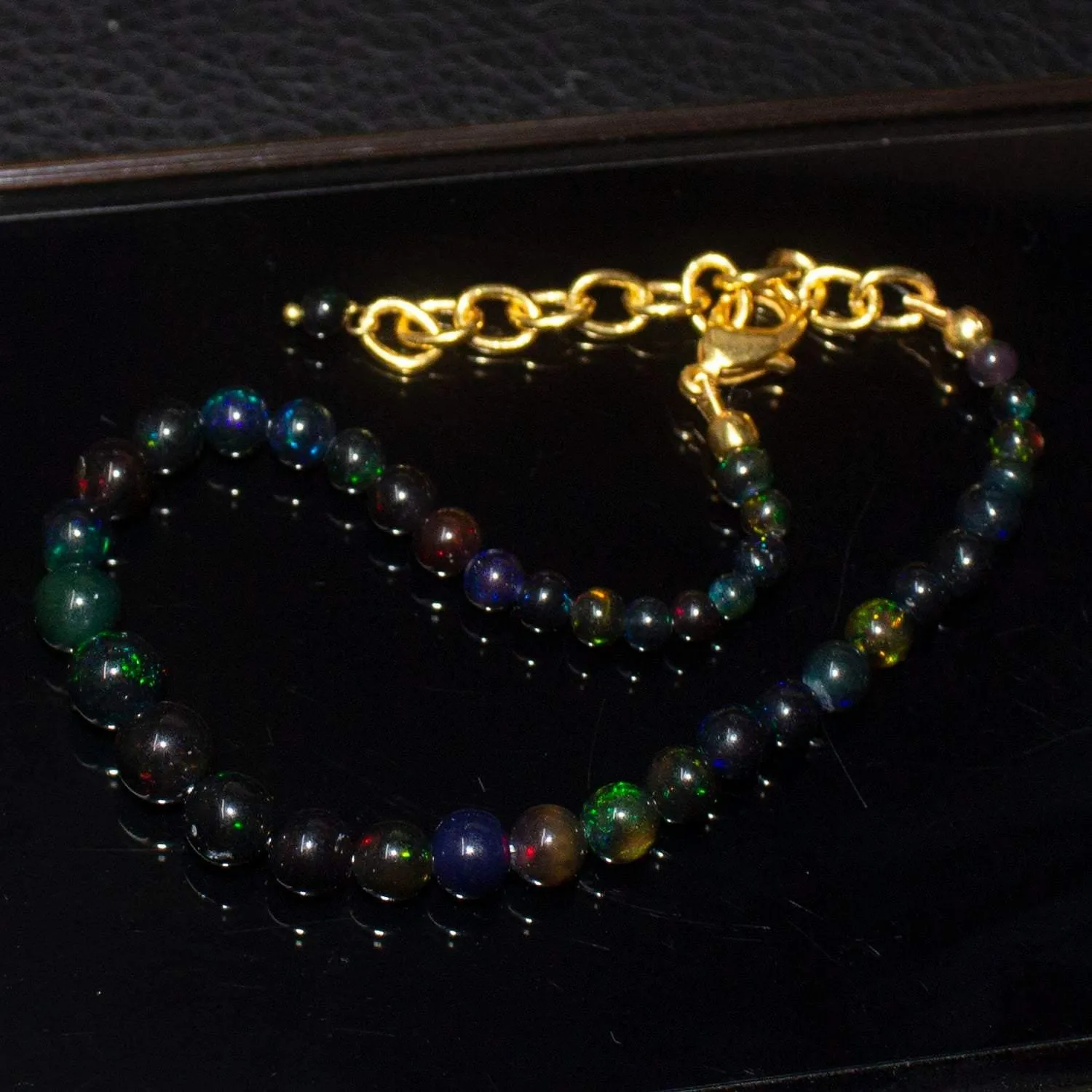 Natural Precious Black Opal Smooth Rondelle Gold Vermeil Bracelet 9" 3mm 6mm