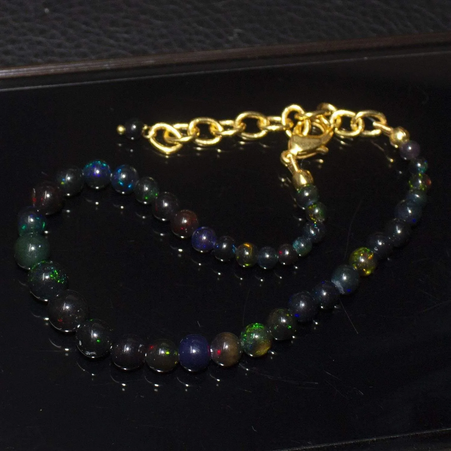 Natural Precious Black Opal Smooth Rondelle Gold Vermeil Bracelet 9" 3mm 6mm