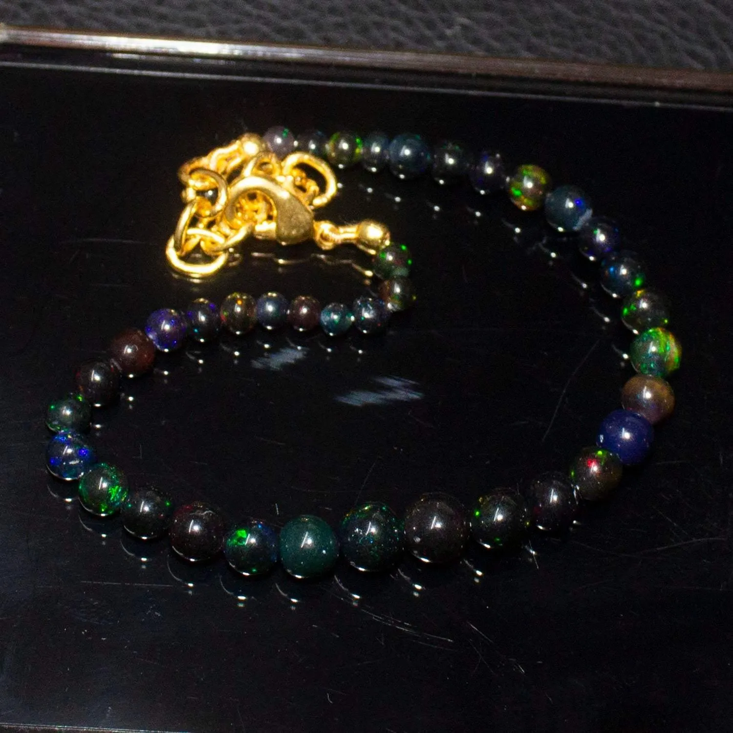 Natural Precious Black Opal Smooth Rondelle Gold Vermeil Bracelet 9" 3mm 6mm