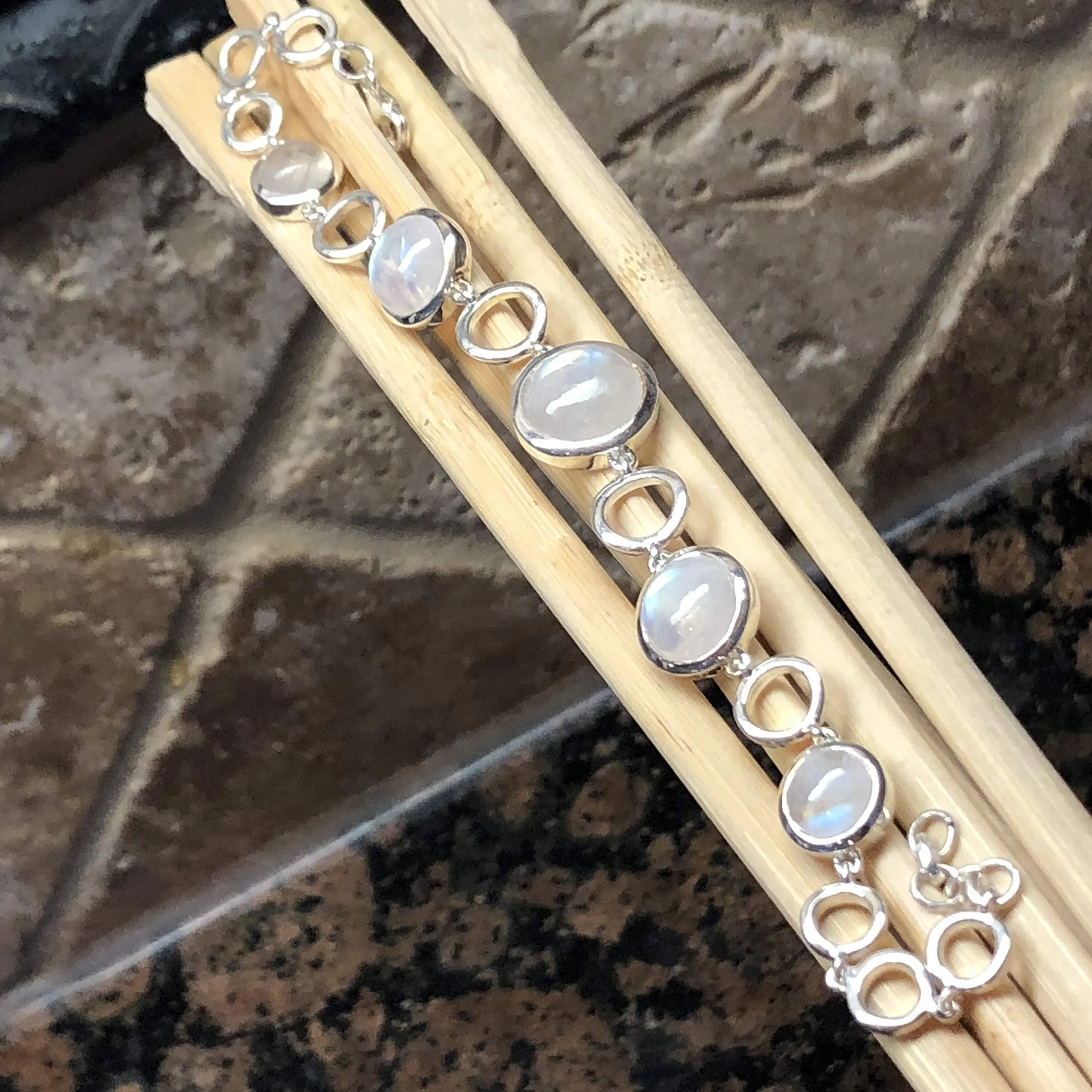 Natural Rainbow Moonstone 925 Solid Sterling Silver Bracelets 7"