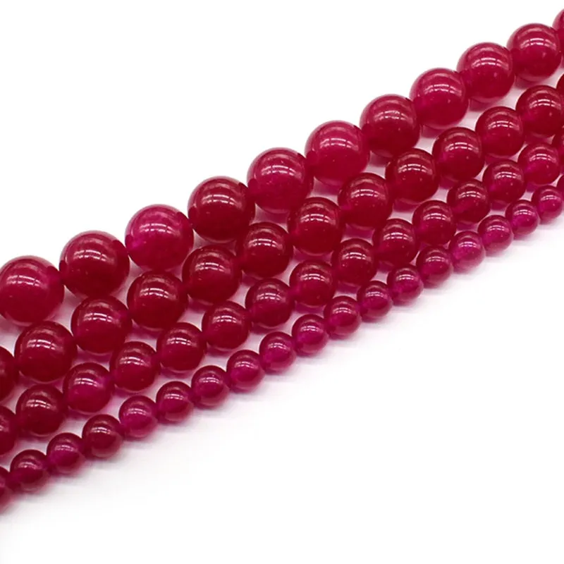 Natural Rose Red Chalcedony Jades Stone Beads