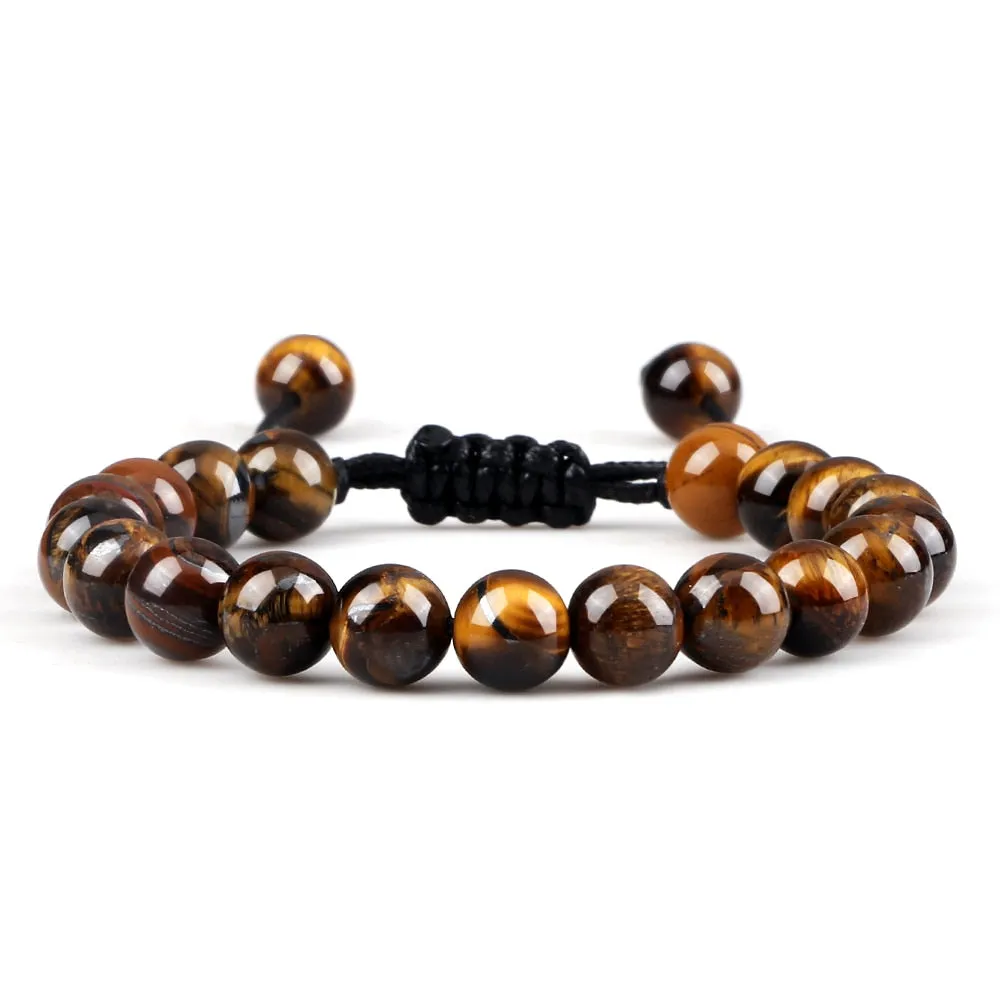 Natural Tiger Eye Stone Bracelet Round Braided String
