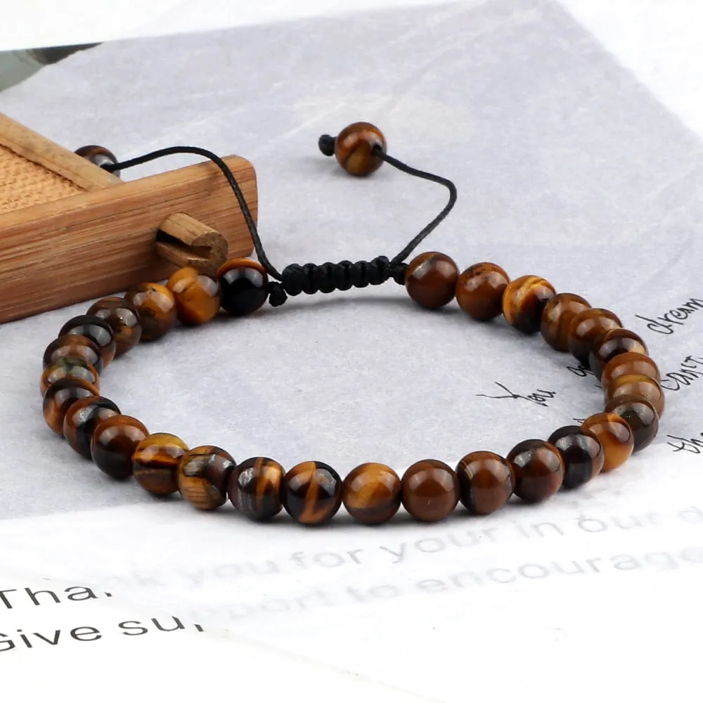Natural Tiger Eye Stone Bracelet Round Braided String