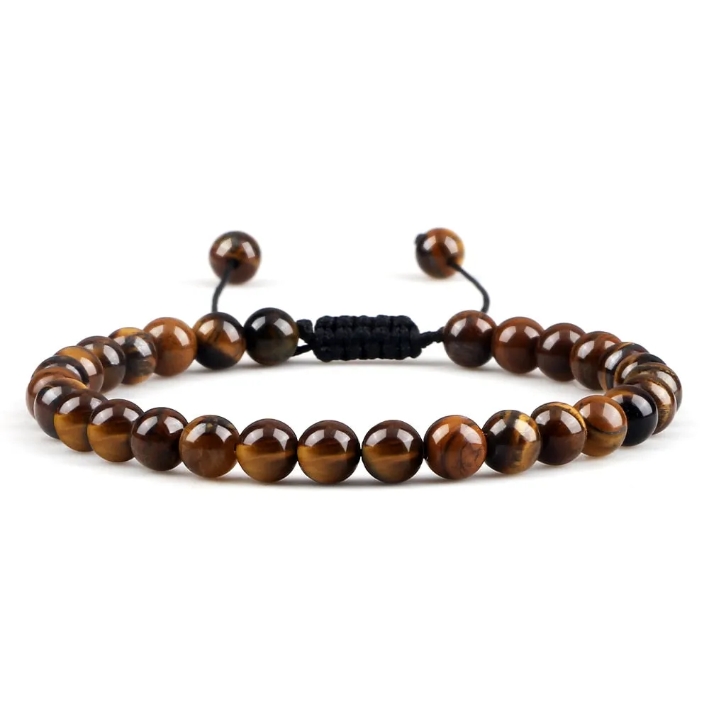 Natural Tiger Eye Stone Bracelet Round Braided String