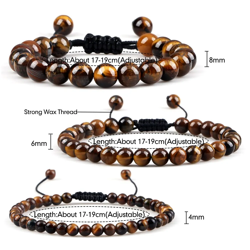 Natural Tiger Eye Stone Bracelet Round Braided String