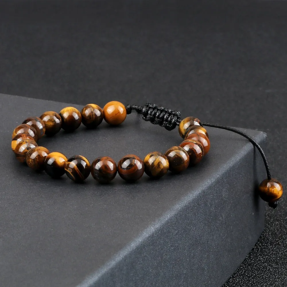 Natural Tiger Eye Stone Bracelet Round Braided String