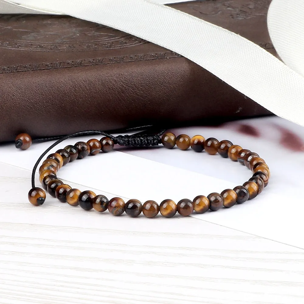Natural Tiger Eye Stone Bracelet Round Braided String