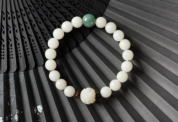 Natural white jade Bodhi bracelets beads bracelets women's simple Bodhi bracelets transfer beads