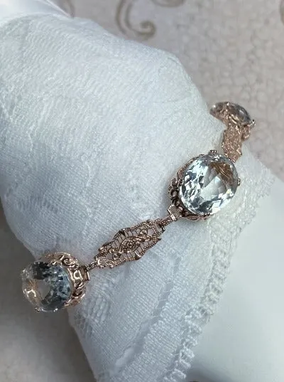 Natural White Topaz Bracelet, Rose Gold plated Edwardian Jewelry  #B70